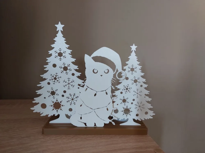 DECORACION - SILUETA DE GATO NAVIDEÑO BLANCO - 2