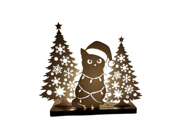 DECORACION - SILUETA DE GATO NAVIDEÑO BLANCO - 3