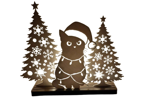DECORACION - SILUETA DE GATO NAVIDEÑO BLANCO - 4