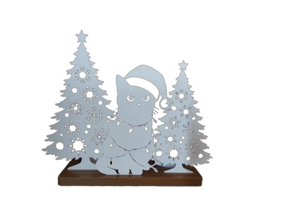DECORACION - SILUETA DE GATO NAVIDEÑO BLANCO - 5