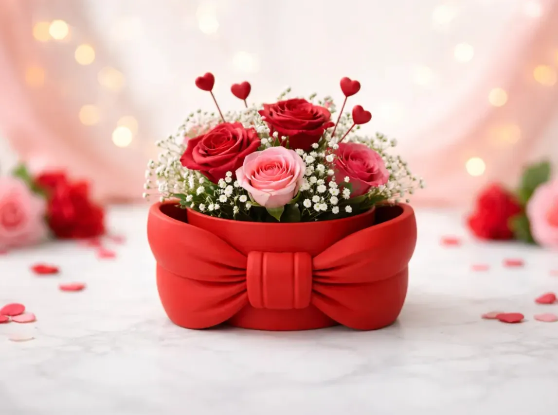 MACETERO ROMANTICO CON LAZO - SAN VALENTIN ROJO MACETERO ROMANTICO - 3