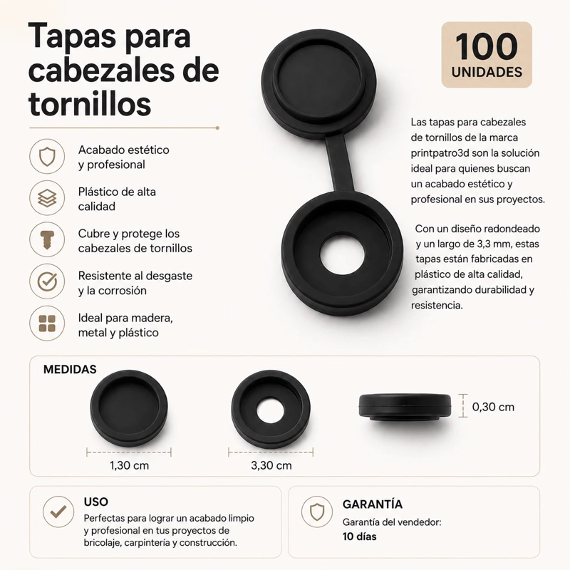 TAPAS PARA CABEZALES DE TORNILLOS (100 UN) - 2