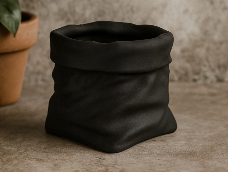 MACETA FORMA DE BOLSA NEGRA - 2