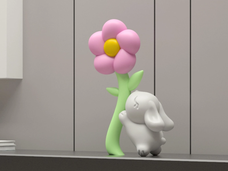 FIGURA DE CONEJITO DE PASCUA Y FLORES - 1