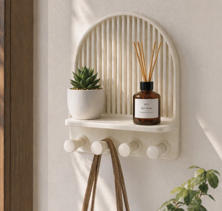 FIGURA DECORATIVA ORGANIZADOR CON GANCHOS Y ESTANTE - 1