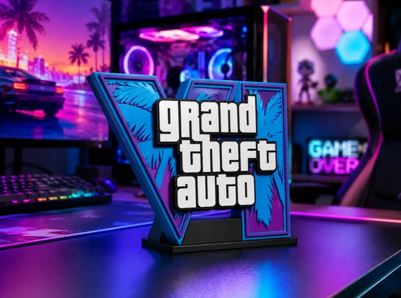 FIGURA DECORATIVA PRINTS PATRO DE LOGOTIPO DE GTA VI - 1