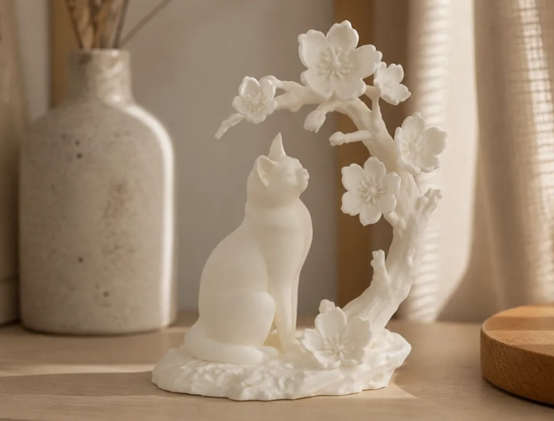 ESCULTURA DECORATIVA PRINTS PATRO- GATO CON FLORES DE CEREZO - 1