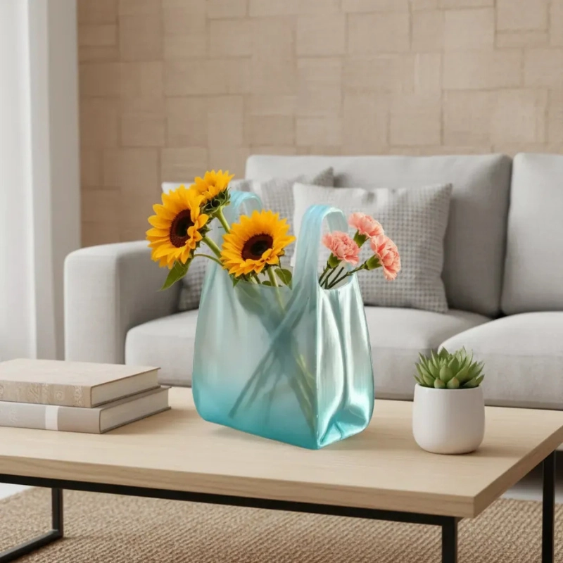 DECORACION ELEGANTE PRINTS PATRO - FLORERO ESTILO BOLSA DE PLASTICO CELESTE - 2