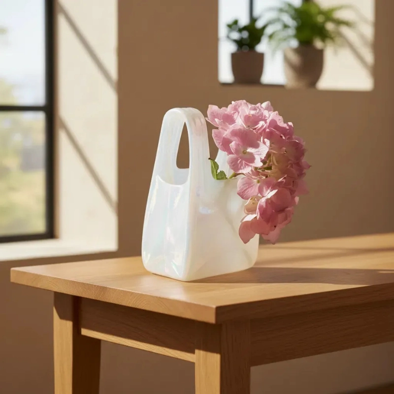 DECORACION ELEGANTE PRINTS PATRO - FLORERO ESTILO BOLSA DE PLASTICO ROSADA - 1