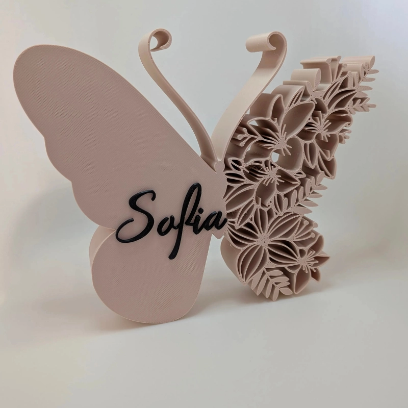 DECORACION ELEGANTE PRINTS PATRO - MARIPOSA CON NOMBRE PERSONALIZADO BEIGE - 1