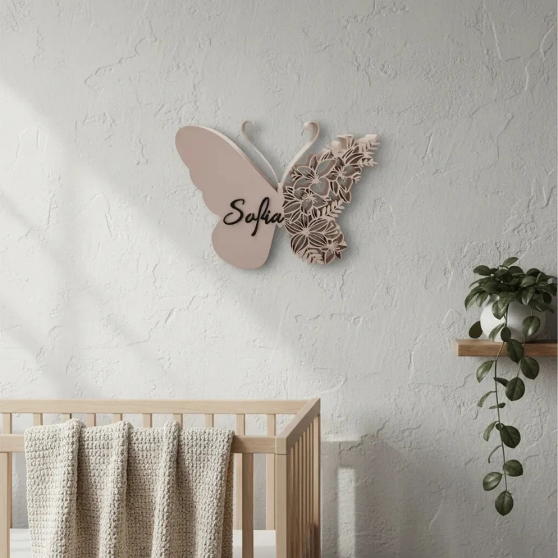 DECORACION ELEGANTE PRINTS PATRO - MARIPOSA CON NOMBRE PERSONALIZADO BEIGE - 2