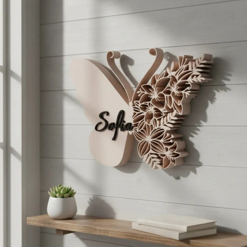 DECORACION ELEGANTE PRINTS PATRO - MARIPOSA CON NOMBRE PERSONALIZADO BEIGE - 3