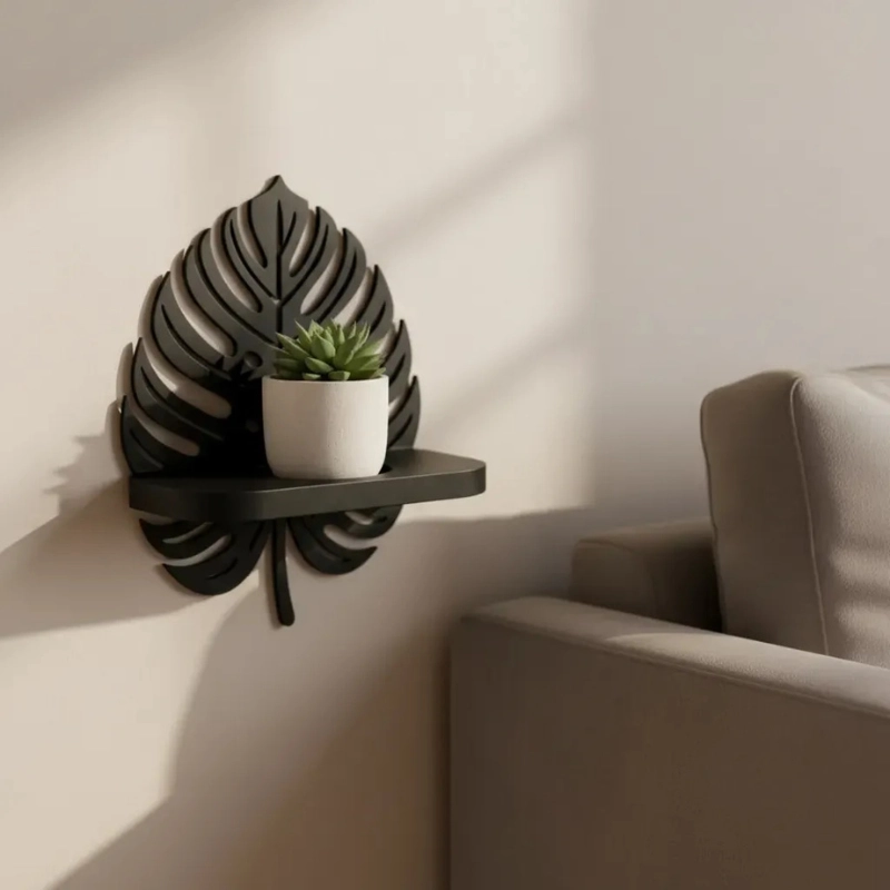 DECORACION ELEGANTE PRINTS PATRO - ESTANTE DE PARED MINI MONSTERA NEGRA - 2