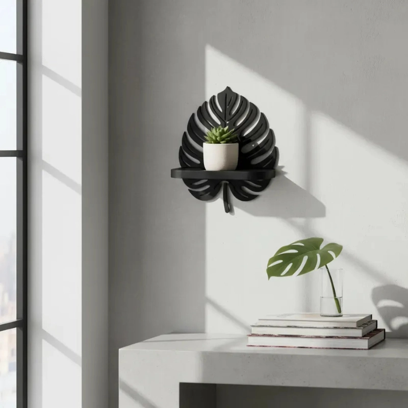 DECORACION ELEGANTE PRINTS PATRO - ESTANTE DE PARED MINI MONSTERA NEGRA - 3