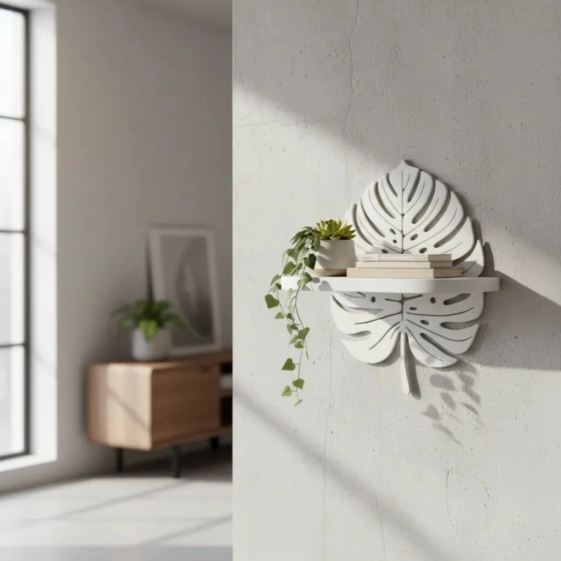 DECORACION ELEGANTE PRINTS PATRO - ESTANTE DE PARED MINI MONSTERA BLANCA - 1