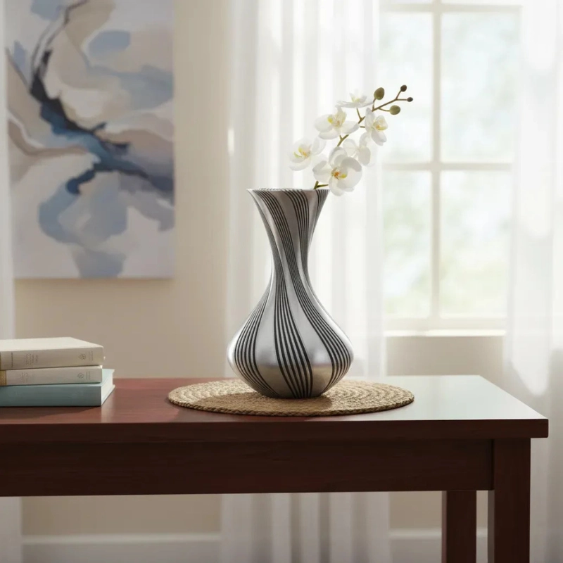 DECORACION ELEGANTE PRINTS PATRO - JARRON ESTILO VASE GRIS - 3