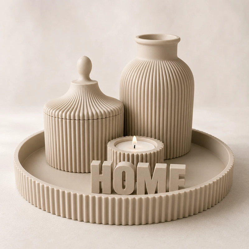 SET DECORATIVO NORDICO BLANCO FLORERO BANDEJA Y PORTAVELA - 3