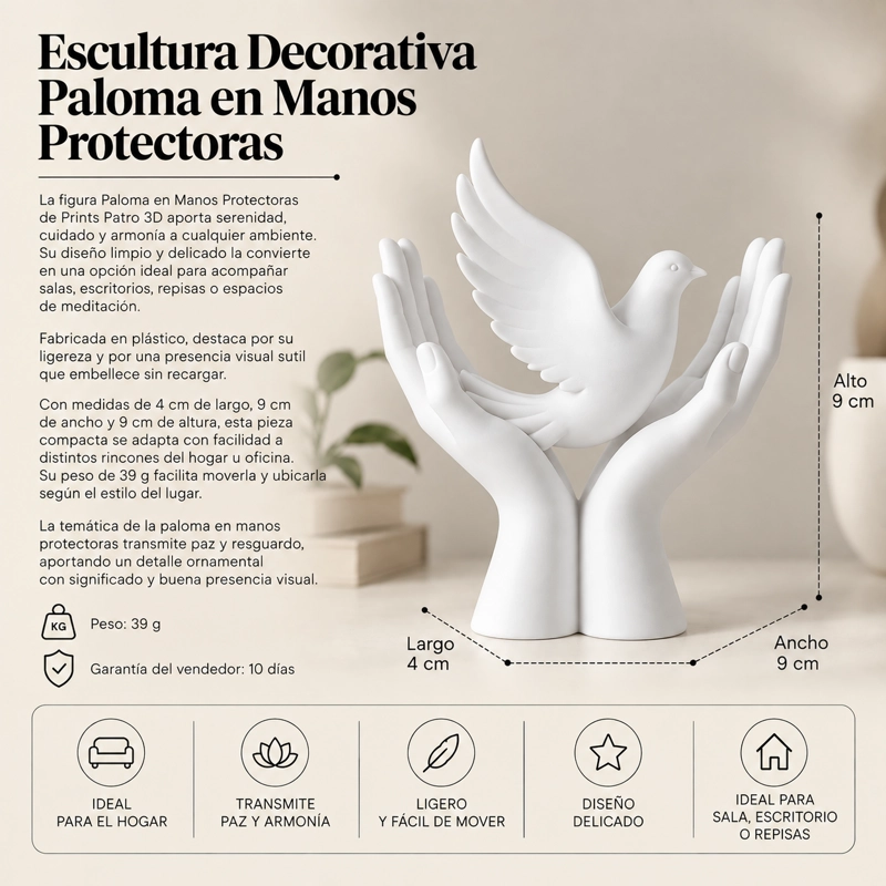 Escultura Decorativa Paloma en Manos Protectoras - 4