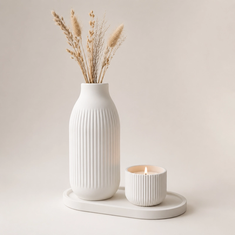 BANDEJA, FLORERO Y SOPORTE DE VELA - DECORACION MINIMALISTA - 1