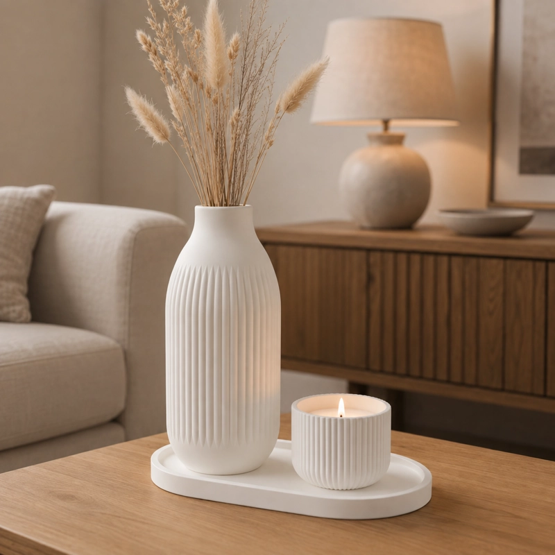 BANDEJA, FLORERO Y SOPORTE DE VELA - DECORACION MINIMALISTA - 2
