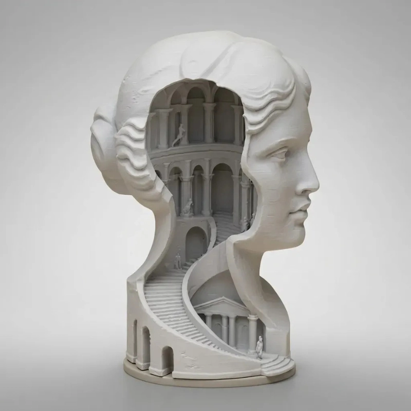 ESCULTURA ELEGANTE PRINTS PATRO - BUSTO CON PALACIO OCULTO - 1