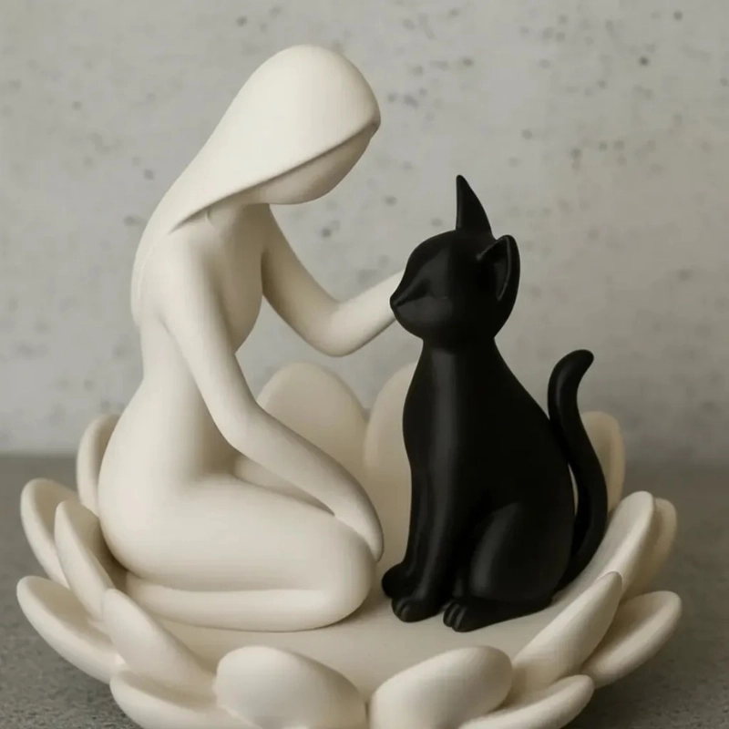 ESCULTURA ELEGANTE PRINTS PATRO - ESTILO DE MUJER Y GATO - 2