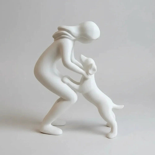 ESCULTURA ELEGANTE PRINTS PATRO - ESTILO DE MUJER Y PERRO - 1