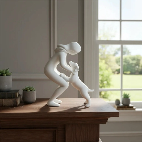 ESCULTURA ELEGANTE PRINTS PATRO - ESTILO DE MUJER Y PERRO - 2