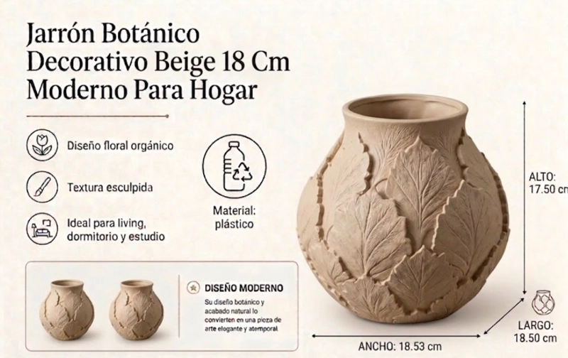 JARRON BOTANICO DECORATIVO 18 CM MODERNO PARA HOGAR - 3