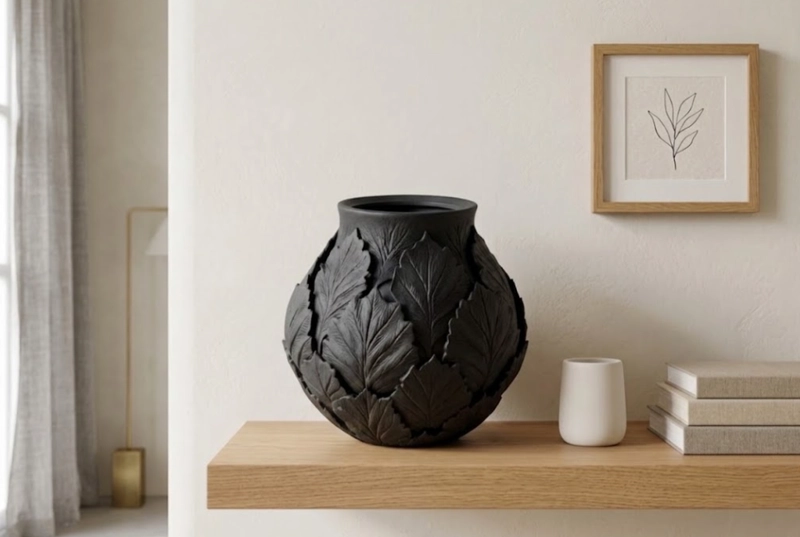 JARRON BOTANICO DECORATIVO NEGRO 18 CM MODERNO PARA HOGAR - 3