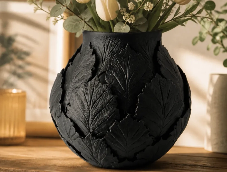 JARRON BOTANICO DECORATIVO NEGRO 18 CM MODERNO PARA HOGAR - 4