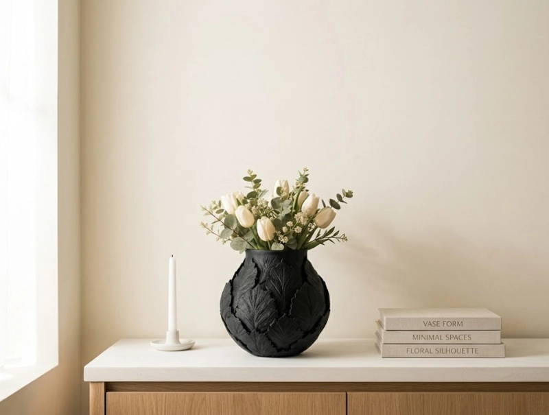 JARRON BOTANICO DECORATIVO NEGRO 18 CM MODERNO PARA HOGAR - 5