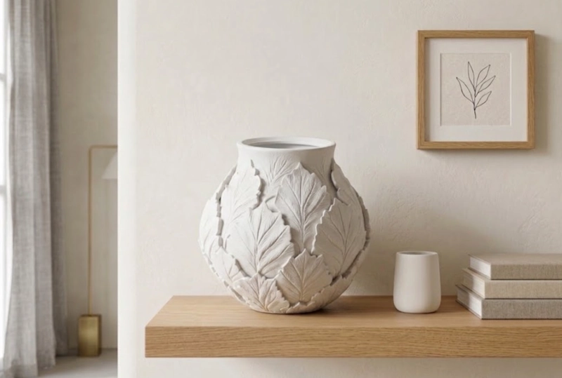 JARRON BOTANICO DECORATIVO BLANCO 18 CM MODERNO PARA HOGAR - 1
