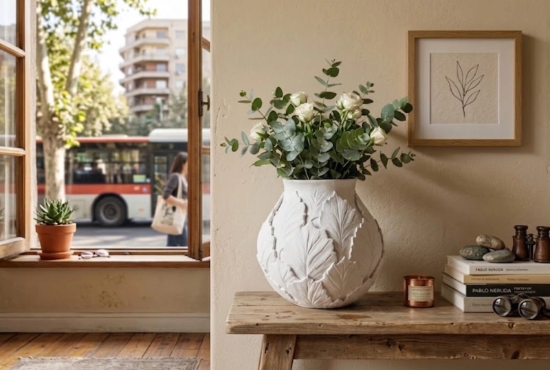 JARRON BOTANICO DECORATIVO BLANCO 18 CM MODERNO PARA HOGAR - 3