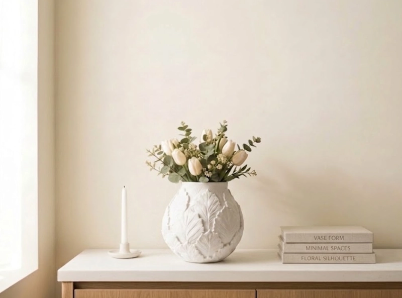 JARRON BOTANICO DECORATIVO BLANCO 18 CM MODERNO PARA HOGAR - 4