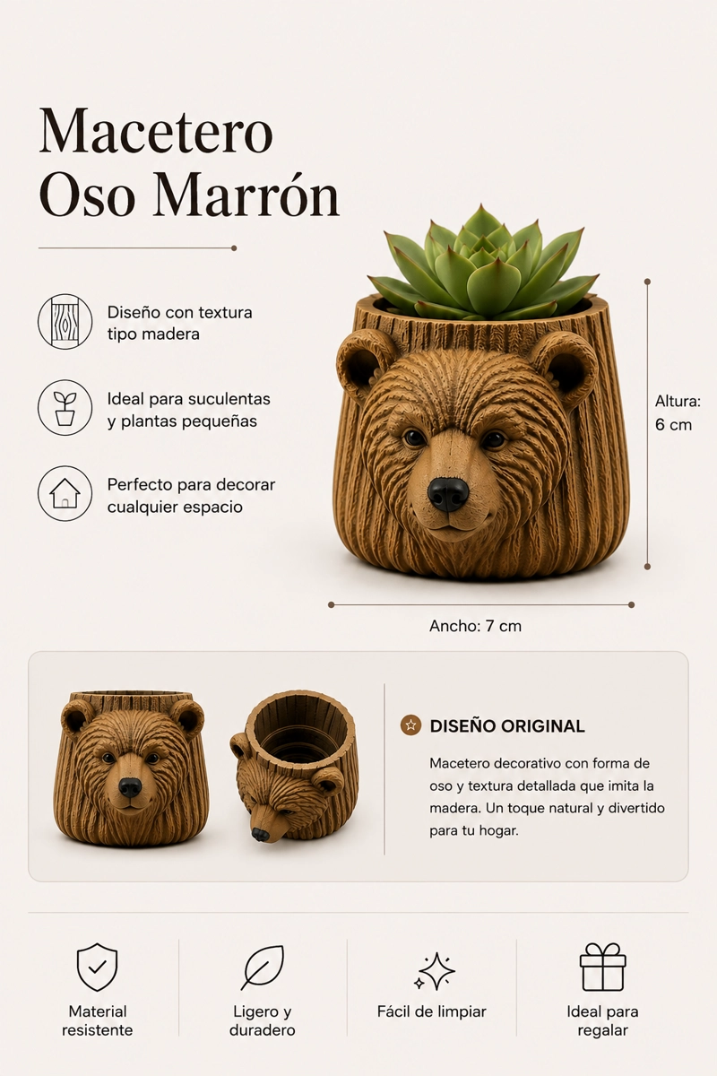 MACETERO DECORATIVO PRINTS PATRO- OSO MARRON - 2