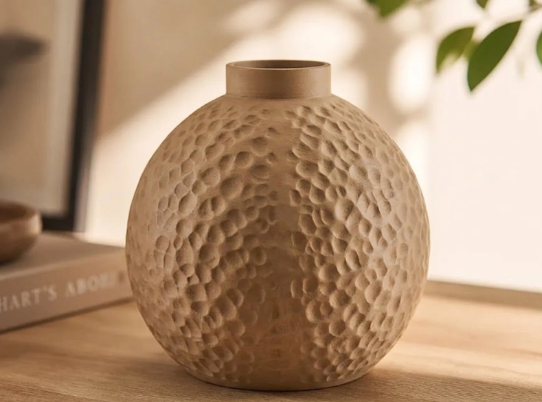 JARRON REDONDO DECORATIVO BEIGE 15 CM MODERNO PARA HOGAR - 1