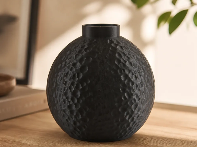 JARRON REDONDO DECORATIVO NEGRO 15 CM MODERNO PARA HOGAR - 1