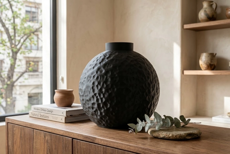 JARRON REDONDO DECORATIVO NEGRO 15 CM MODERNO PARA HOGAR - 4