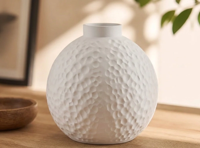 JARRON REDONDO DECORATIVO BLANCO 15 CM MODERNO PARA HOGAR - 1