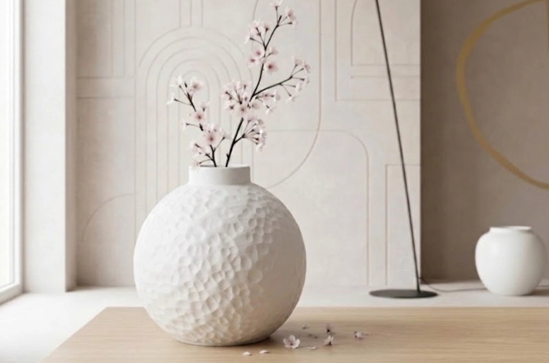 JARRON REDONDO DECORATIVO BLANCO 15 CM MODERNO PARA HOGAR - 3