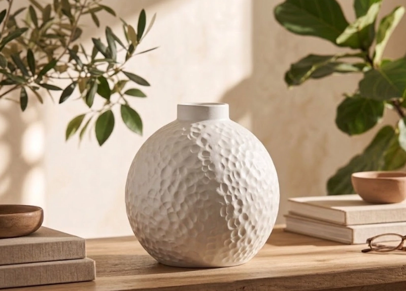 JARRON REDONDO DECORATIVO BLANCO 15 CM MODERNO PARA HOGAR - 4