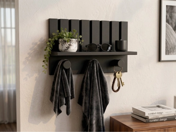 ORGANIZADOR DE ENTRADA CON PANEL DE MADERA Y GANCHOS PARA LLAVES - 1