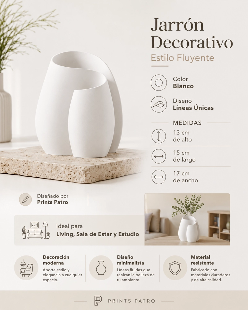 DECORACION ELEGANTE PRINTS PATRO - JARRON ESTILO FLUYENTE BLANCO - 2