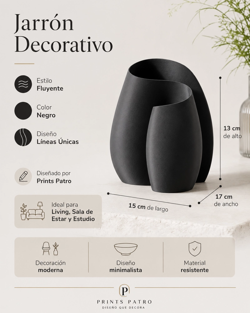 DECORACION ELEGANTE PRINTS PATRO - JARRON ESTILO FLUYENTE NEGRO - 2