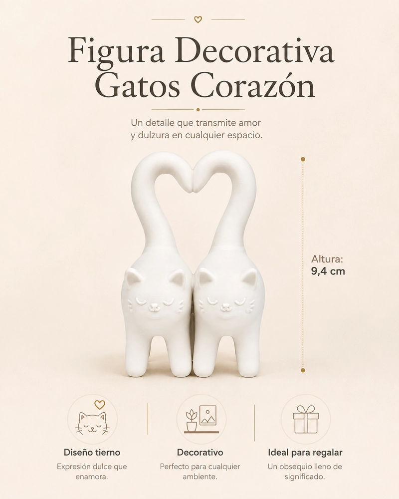 FIGURA DECORATIVA - GATITOS CON COLA CORAZON - 2