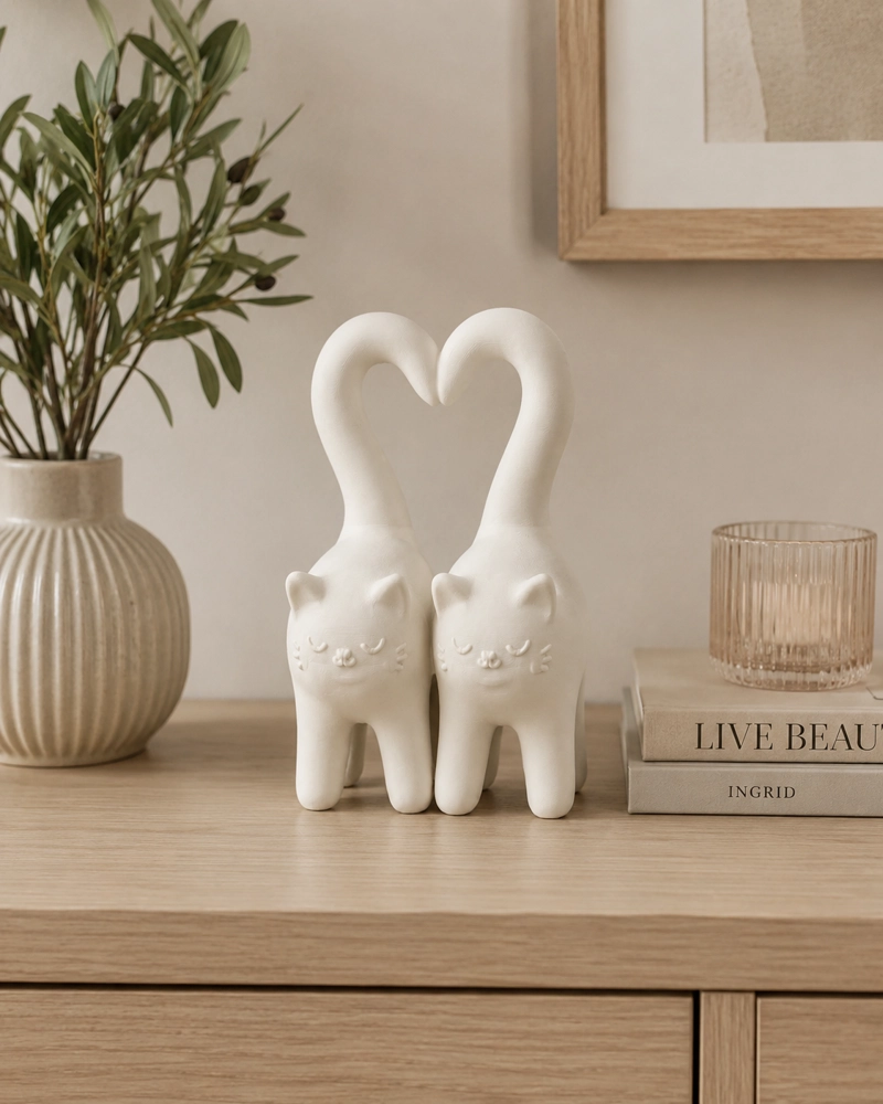 FIGURA DECORATIVA - GATITOS CON COLA CORAZON - 3