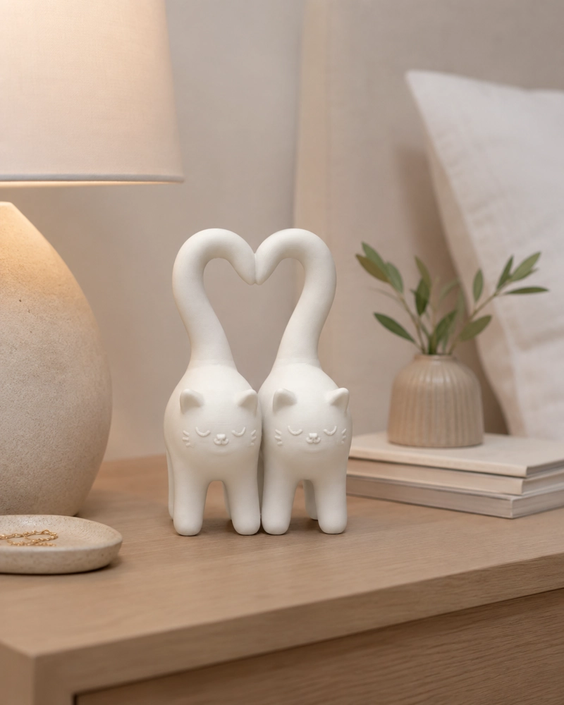FIGURA DECORATIVA - GATITOS CON COLA CORAZON - 5