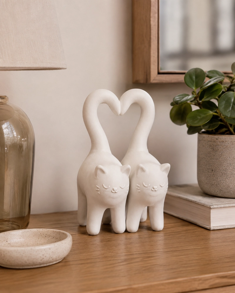 FIGURA DECORATIVA - GATITOS CON COLA CORAZON - 6