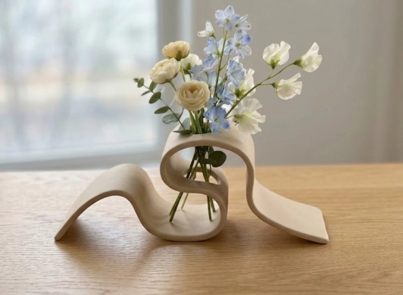 FLORERO ONDULADO BEIGE 6 CM MINIMALISTA PARA HOGAR - 4